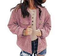 NLAVW Damen Kurze Cordjacke Cord Vintage Kurzjacke Lange Ärmel Outwear Winter Frühling Herbst Top Outwear Mode Lang,Rosa,S