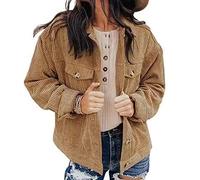 NLAVW Damen Kurze Cordjacke Cord Vintage Kurzjacke Lange Ärmel Outwear Winter Frühling Herbst Top Outwear Mode Lang,Braun,XL