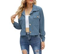 NLAVW Damen Kurze Cordjacke Cord Vintage Kurzjacke Lange Ärmel Outwear Winter Frühling Herbst Top Outwear Mode Lang,Blau,XL