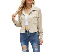 NLAVW Damen Kurze Cordjacke Cord Vintage Kurzjacke Lange Ärmel Outwear Winter Frühling Herbst Top Outwear Mode Lang,Beige,S