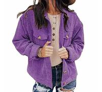 NLAVW Damen Kurze Cordjacke Cord Vintage Kurzjacke Lange Ärmel Outwear Winter Frühling Herbst Top Outwear Mode Lang,Lila,XL
