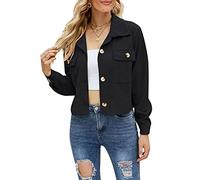 NLAVW Damen Kurze Cordjacke Cord Vintage Kurzjacke Lange Ärmel Outwear Winter Frühling Herbst Top Outwear Mode Lang,Schwarz,S