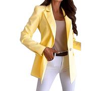 NLAVW Damen Longblazer Elegante vorne offene Business Sakko Sportliche Stretchjacke mit Taschen,Gelb,L