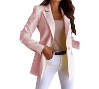 NLAVW Damen Longblazer Elegante vorne offene Business Sakko Sportliche Stretchjacke mit Taschen,Rosa,XXL