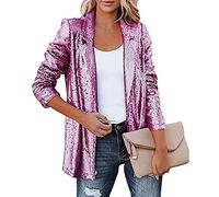 NLAVW Glänzende Pailletten-Anzugjacke für Damen, Strickjacke, Langarm, Bolero, Kurze Oberteile, eleganter Blazer, Glitzer, Party-Outfits, Clubwear,Lila,XL