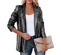 NLAVW Glänzende Pailletten-Anzugjacke für Damen, Strickjacke, Langarm, Bolero, Kurze Oberteile, eleganter Blazer, Glitzer, Party-Outfits, Clubwear,Schwarz,L