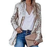 NLAVW Glänzende Pailletten-Anzugjacke für Damen, Strickjacke, Langarm, Bolero, Kurze Oberteile, eleganter Blazer, Glitzer, Party-Outfits, Clubwear,Gold,M