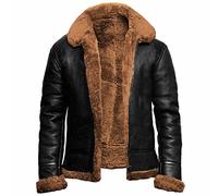 NLAVW Herren Flying Winter Jacket,Shearling Lederjacke Bomber Warm Filling Biker Motorrad Pelz Mantel Jacke,Braun,5XL