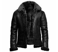 NLAVW Herren Flying Winter Jacket,Shearling Lederjacke Bomber Warm Filling Biker Motorrad Pelz Mantel Jacke,Schwarz,S