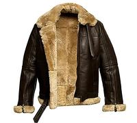 NLAVW Herren Flying Winter Jacket,Shearling Lederjacke Bomber Warm Filling Biker Motorrad Pelz Mantel Jacke,Beige,3XL