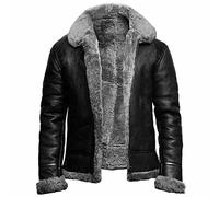 NLAVW Herren Flying Winter Jacket,Shearling Lederjacke Bomber Warm Filling Biker Motorrad Pelz Mantel Jacke,Grau,S