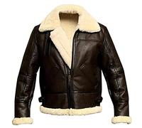 NLAVW Herren Flying Winter Jacket,Shearling Lederjacke Bomber Warm Filling Biker Motorrad Pelz Mantel Jacke,Braun,S