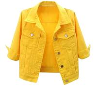 NLAVW Kurzärmlige Kurze Jeansjacke für Damen 3/4-Ärmel zerrissene Jacken Mantel,Gelb,XL