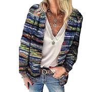 NLAVW Regenbogen-Strickjacke für Damen, Mehrfarbig, gestreift, vorne offen, Herbst-Winter-Strickpullover, übergroße Strickjacke,Blau,M