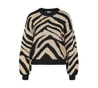 Strickpullover NOISY MAY "NMCHARLOTT L/S O-NECK KNIT FWD NOOS" Gr. XS, black pattern:nomad Damen Pullover (44130147-XS) black pattern:nomad