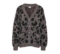 Strickjacke NOISY MAY "NMFLYNN L/S V-NECK KNIT CARDIGAN NOOS", Damen, Gr. XL, charcoal gray pattern:leo, Strick, Obermaterial: 80% Nylon, 20% Polyacryl, gemustert, animal-print, modisch, hüftbedeckend