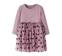 Minikleid NAME IT "NMFNAGINA LS TULLE DRESS", Mädchen, Gr. 92, N-Gr, lilas, Obermaterial: 65% Baumwolle, 33% Polyester, 2% Elasthan, bedruckt, regular fit kurz, Rundhals, Kleider Minikleid, Baumwollmi