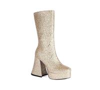 NMMAX Damen Gold Pailletten Stiefel Plateau Super High Chunky Heels Rosa Mittelkalb Stiefel Gothic Reißverschluss Damen Silber Glitzer Schuhe,Gold,43