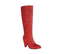 NMMAX Damen Spitze Zehen Glitzer Stiefel Mode Bling Solide Dicke High Heels Stiefel Frauen Party Nachtclub Sexy Frau Schuhe,Rot,EU 40