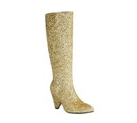 NMMAX Damen Spitze Zehen Glitzer Stiefel Mode Bling Solide Dicke High Heels Stiefel Frauen Party Nachtclub Sexy Frauen Schuhe,GOLD,EU 43