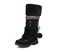 NMMAX Frauen Pelz Stiefel Damen Winter Schuhe Frau Zipper Casual Knie Stiefel Warm Halten Schnee Stiefel Schwarz Große,Schwarz,EU 40