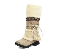 NMMAX Frauen Pelz Stiefel Damen Winter Schuhe Frau Zipper Casual Knie Stiefel Warm Halten Schnee Stiefel Schwarz Große beige,EU 43