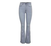 Bootcut-Jeans NOISY MAY "NMSALLIE HW SKINNY FLAR VI515LB FWD NOOS", Damen, Gr. 29, Länge 32, blau (light blau denim), Denim/Jeans, Obermaterial: 75% Baumwolle, 18% Polyester, 5% Viskose, 2% Elasthan,