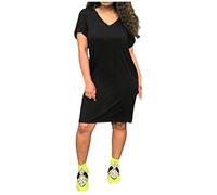 NNGOTD 2023 Damen Women's Maxi Ladies V-Neck Plus Size Ball Gown Short Sleeves Long Elegant Empire Waist Bridesmaid Dress Kleid Mit Schlitz