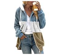 NNGOTD Fleecejacke Damen Teddyfleece Hoodie Jacke Oversize Mantel Gefüttert Winter Plüschjacke Langarm Wintermantel Warm Cardigan Kapuzenpullover Sweatshirt Kapuzenjacke mit Taschen Winterjacke