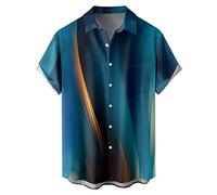 NNGOTD Hawaii Hemd Herren Vintage Vintage Kurzärmliges Strandurlaubshemd Bügelfrei Hawaii Hemd Farbverlauf Vacation Longshirt V-Ausschnitt Hemd Männer Kurzarm Tshirts Streetwear