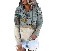 NNGOTD Pullover lang Damen Weihnachten Closed Damen Sweatshirt Hoodie Damen Baumwolle lang Barbour Jacke Damen Bower ärmellose Weste Damen beige grünes Langarmshirt Damen Weihnachtshemd Bluse