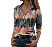 NNGOTD Strand tunikas T-Shirt Damen Oversized Mode Lose Rundhals Oberteile Vintage Drucken Bluse Streetwear Sport Oberteile Vintage Sweatshirt Teenager Mädchen Tunika Lang Tops M