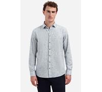 No Excess Regular Fit Leinenhemd blau, Einfarbig