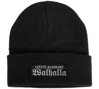 No Face No Name Mütze Letzte Ausfahrt Walhalla in schwarz I bestickter Aufnäher I Beanie Strickmütze Wintermütze I Odin Thor Asgard Wotan Biker Wikinger