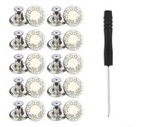 No For Sew Screw Button Kit 17mm Metal Jeans Buttons For Pants Jackets Shirts Bags Crafts Adjustable Waist Tool With Screwdriver Reusable Copper Silver Tone Ten Count Set (C)