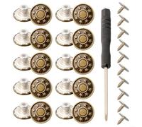 No For Sew Screw Button Kit 17mm Metal Jeans Buttons For Pants Jackets Shirts Bags Crafts Adjustable Waist Tool With Screwdriver Reusable Copper Silver Tone Ten Count Set(A)