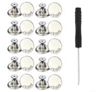 No For Sew Screw Button Kit 17mm Metal Jeans Buttons For Pants Jackets Shirts Bags Crafts Adjustable Waist Tool With Screwdriver Reusable Copper Silver Tone Ten Count Set(F)