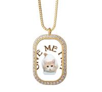 no/no Halskette mit Anhänger, getrockneter Fisch, Katze, Diamant, Kristall, Goldschmuck