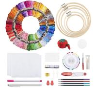 Noa Home Deco Stickerei Set Embroidery Kit Punch Needle Stickerei Set für Anfänger 100 Farben Stickgarn 5 Bambus Stickrahmen 3 Stück Kreuzstich-Stoff Nähnadel für Anfänger