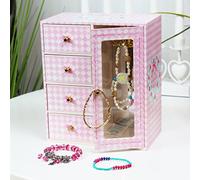 NOA POA JEWELRY COLLECTION Schmuckschrank Holz mit Schubladen Spiegel Schmuckkästchen (Pink)