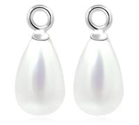 Nobel SCHMUCK Charm Anhänger Perle Weiß 925 Sterling Silber für Creole 2 Stück Träne Tropfen