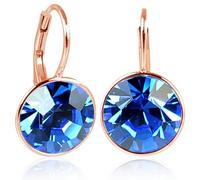 NOBEL SCHMUCK Ohrringe Rosegold Blau 925 Sterling Silber Markenkristalle Sapphire Klappverschluss