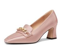 NobleOnly Damen Chunky Blockabsatz Absatz Heel Geschlossene Eckige Zehenkappe Loafers Schuhe Slip-on Pumps Metall Kette Lässig Schuhe 7 cm Heels Rosa 38 EU