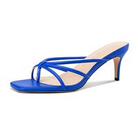 NobleOnly Damen Kitten Absatz Heel Pantoletten Schuhe Eckige Open Zehenkappe Slip-on Dress Sandalen Abschlussball Party Schuhe 6.5 CM Heels Königsblau 39 EU