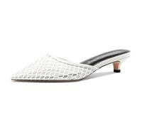 NobleOnly Damen Kitten Absatz Heel Pantoletten Schuhe Geschlossene Spitze Zehenkappe Slip-on Hochzeit Dress Lässig Pumps 3.5 cm Heels Weiß 39 EU