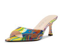 NobleOnly Damen Kitten Absatz Heel Peep Open Spitze Zehenkappe Pantoletten Schuhe Slip-on Dress Party Schuhe 6.5 CM Heels Buntes Graffiti 37 EU