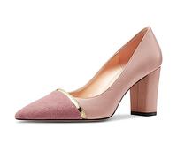NobleOnly Damen Mittlerem Blockabsatz Absatz Heel Spitze Zehenkappe Slip-on Patchwork Pumps Abschlussball Lässig Party Schuhe 8 cm Heels Rosa 38 EU