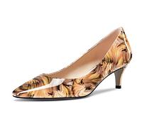 NobleOnly Damen Niedrige Kitten Absatz Heel Geschlossene Eckige Zehenkappe Slip-on Pumps Klassisch Cute Dress Hochzeit Party Schuhe 5 cm Heels Braun Mehrfarbig 37 EU