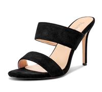 NobleOnly Damen Runde Open Zehenkappe Stiletto Hoher High Absatz Heel Sandalen Lässig Dress Slip-on Pantoletten Schuhe 10 CM Heels Schwarz 41 EU
