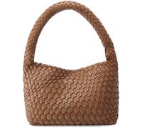 NOBLIFE Gewebte Tasche für Damen, kleine vegane Leder Sommer Strand Geldbörse und Reisehandtaschen Damen Retro Chic Schultertaschen, Braun, Small